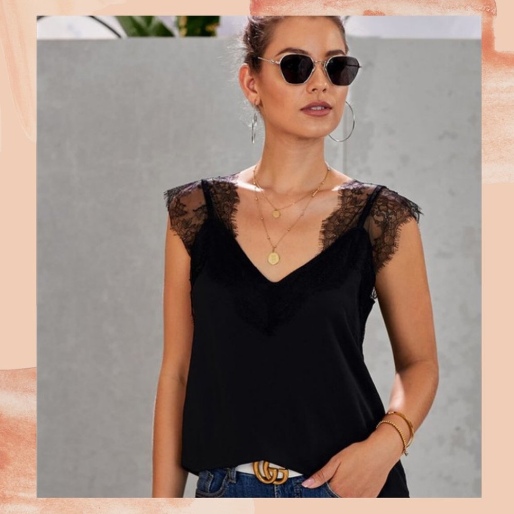 NEW Black Eyelash Lace Cami - Picture 3 of 6